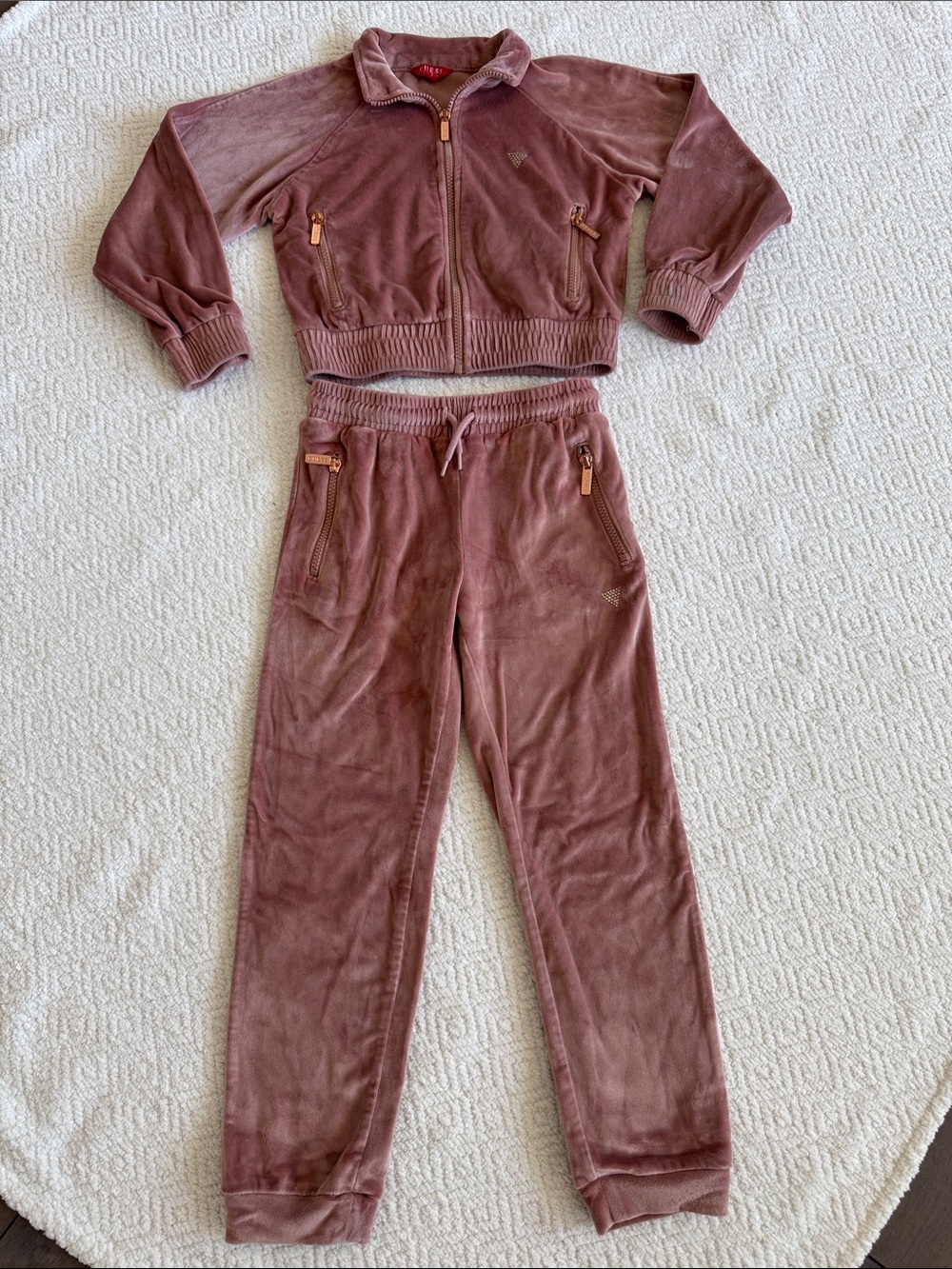 Guess Mauve Pink Velour Zip Jacket and Pants Sz 7